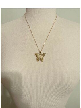 Gold Plated 2-Layer Butterfly Pendant Necklace – 18" Chain – Elegant & Delicate